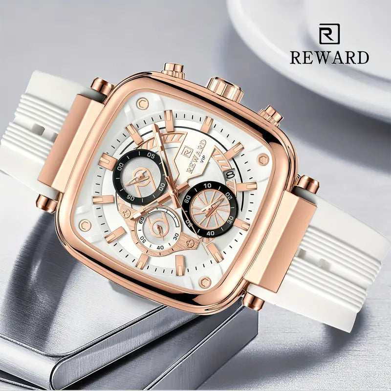 Reward Square Men's Watch – Silicone Band | Chronograph | Waterproof