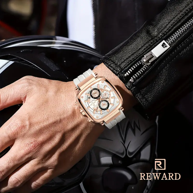 Reward Square Men's Watch – Silicone Band | Chronograph | Waterproof