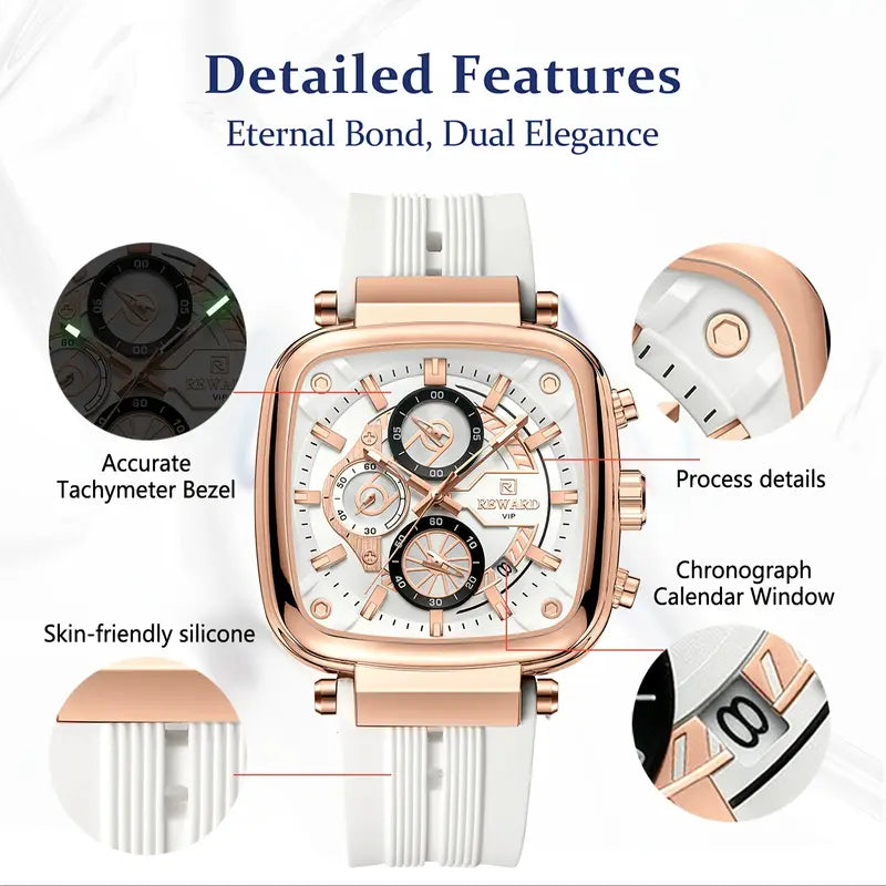 Reward Square Men's Watch – Silicone Band | Chronograph | Waterproof