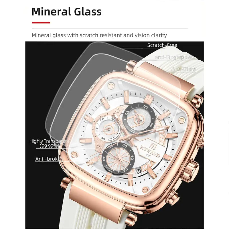 Reward Square Men's Watch – Silicone Band | Chronograph | Waterproof