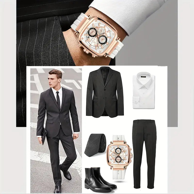 Reward Square Men's Watch – Silicone Band | Chronograph | Waterproof