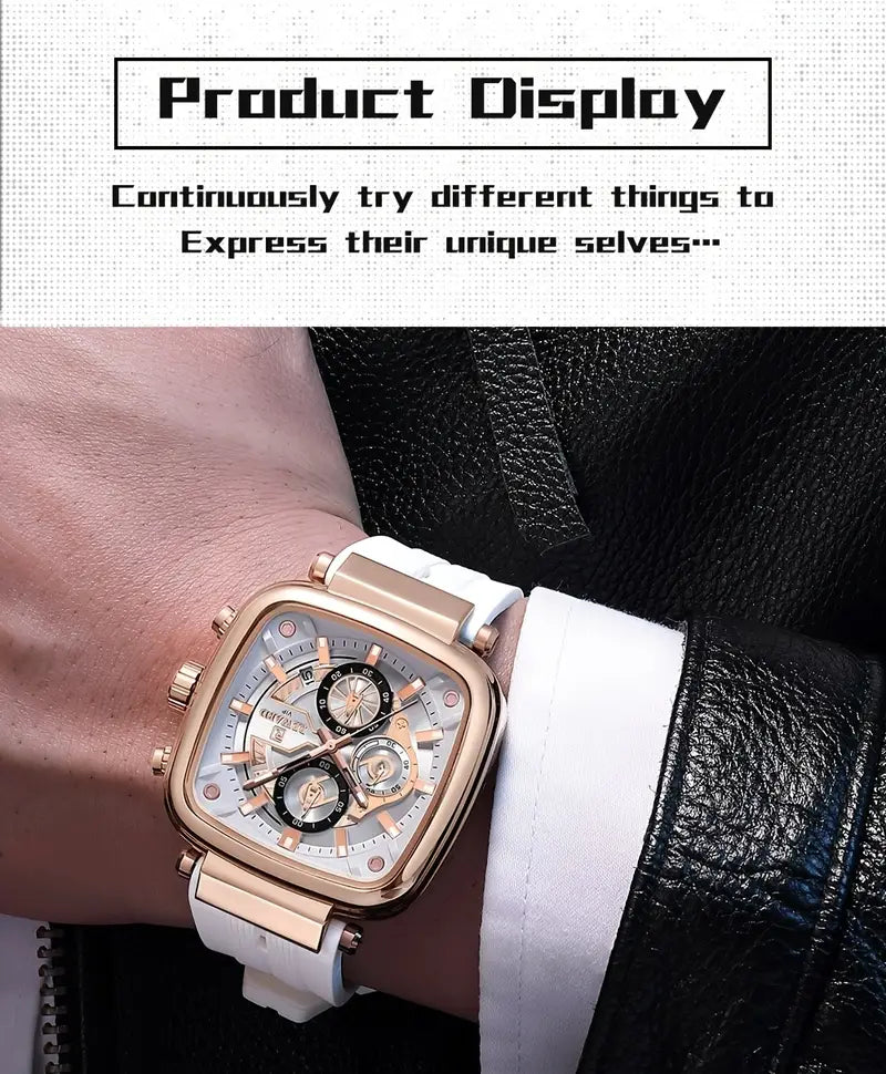 Reward Square Men's Watch – Silicone Band | Chronograph | Waterproof