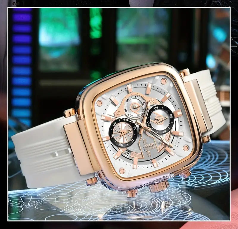 Reward Square Men's Watch – Silicone Band | Chronograph | Waterproof