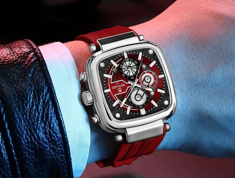 Reward Square Men's Watch – Silicone Band | Chronograph | Waterproof