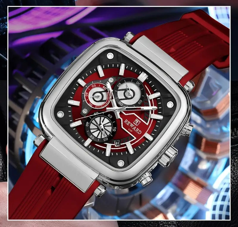 Reward Square Men's Watch – Silicone Band | Chronograph | Waterproof