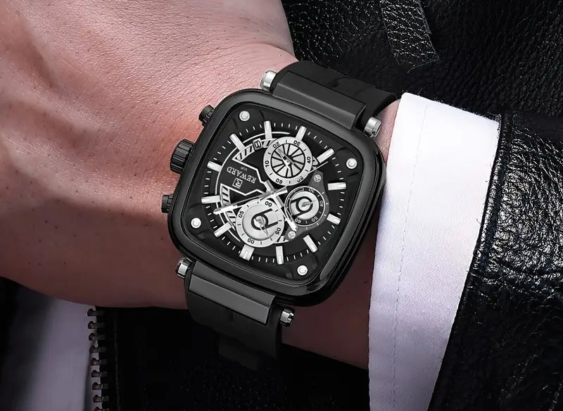 Reward Square Men's Watch – Silicone Band | Chronograph | Waterproof