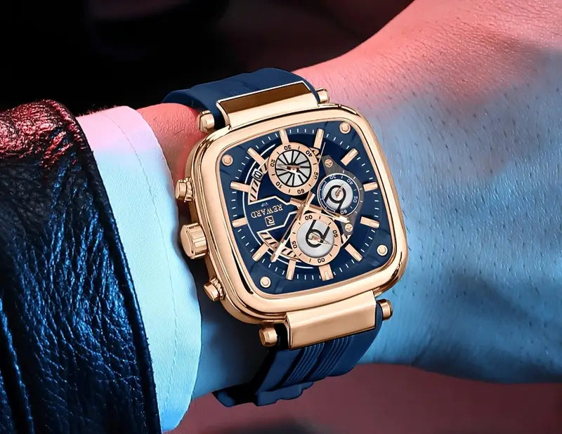 Reward Square Men's Watch – Silicone Band | Chronograph | Waterproof