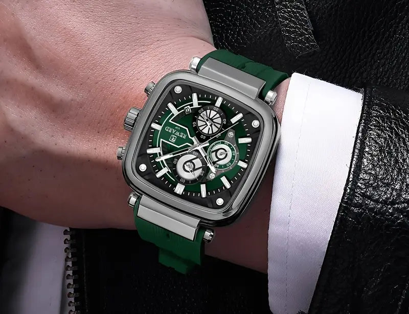 Reward Square Men's Watch – Silicone Band | Chronograph | Waterproof