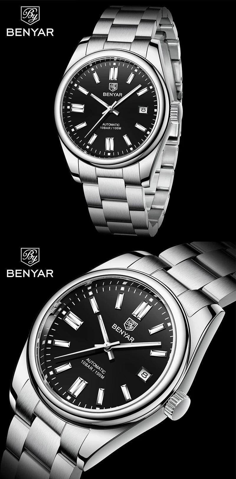 BENYAR 5185 Men’s Automatic Mechanical Watch – 100M Waterproof, Stainless Steel, Seagull ST6 Movement