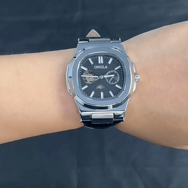 Men’s Hollow Automatic Mechanical Watch ONOLA 3855 – 3 ATM Waterproof Luxury Leather Strap