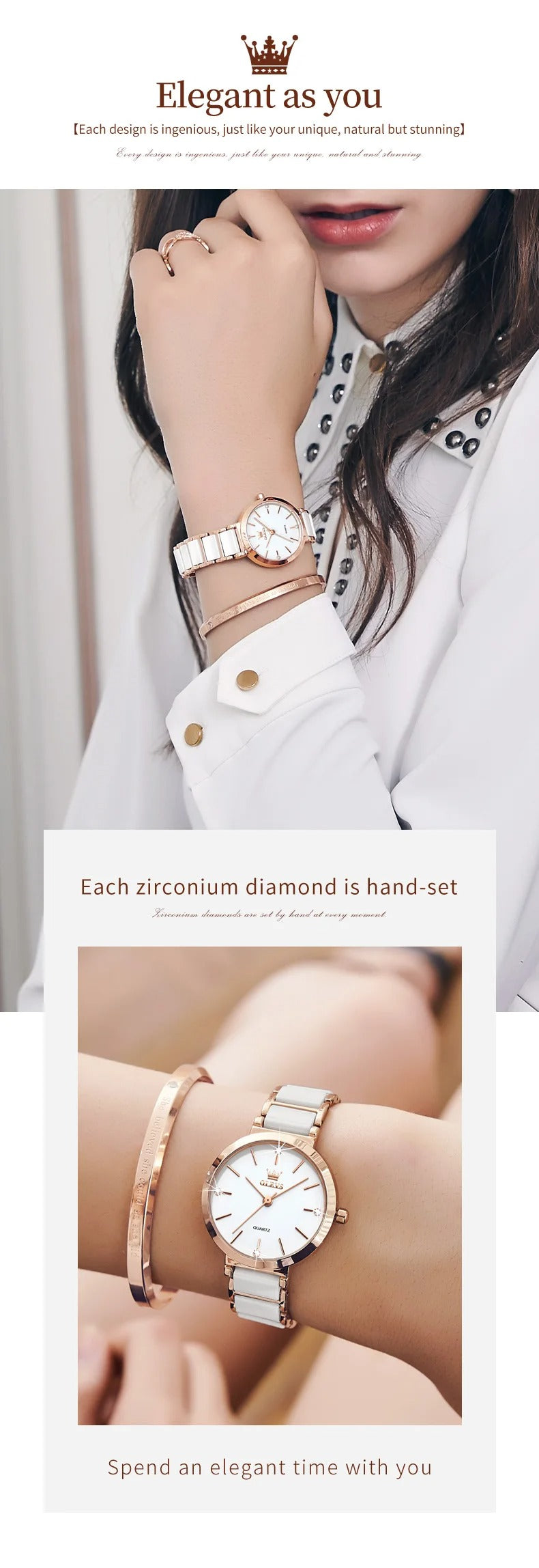 Women’s Quartz Watch OLEVS 5877 – Waterproof Ceramic Band, Elegant Design