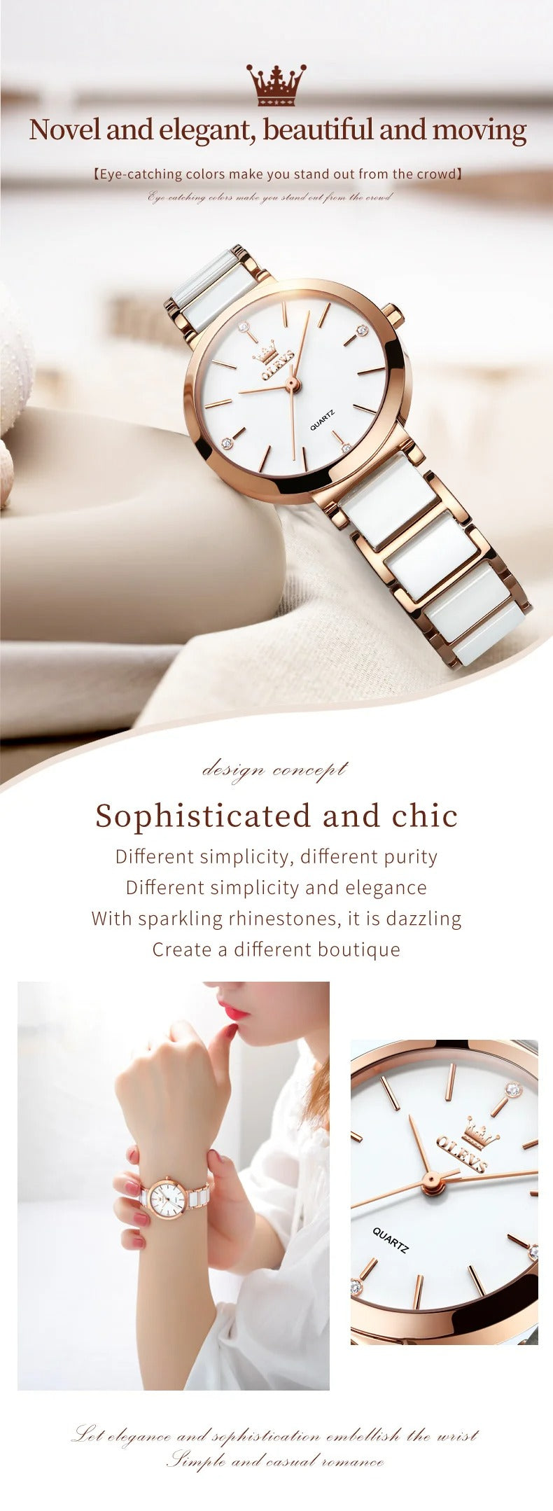 Women’s Quartz Watch OLEVS 5877 – Waterproof Ceramic Band, Elegant Design