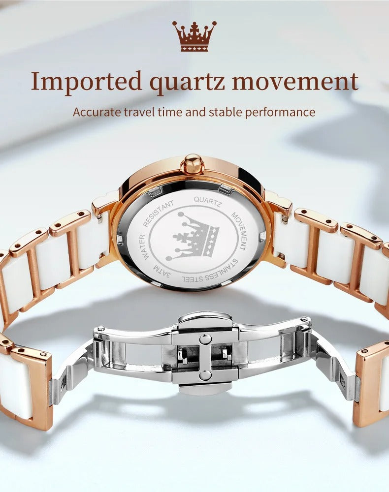 Women’s Quartz Watch OLEVS 5877 – Waterproof Ceramic Band, Elegant Design