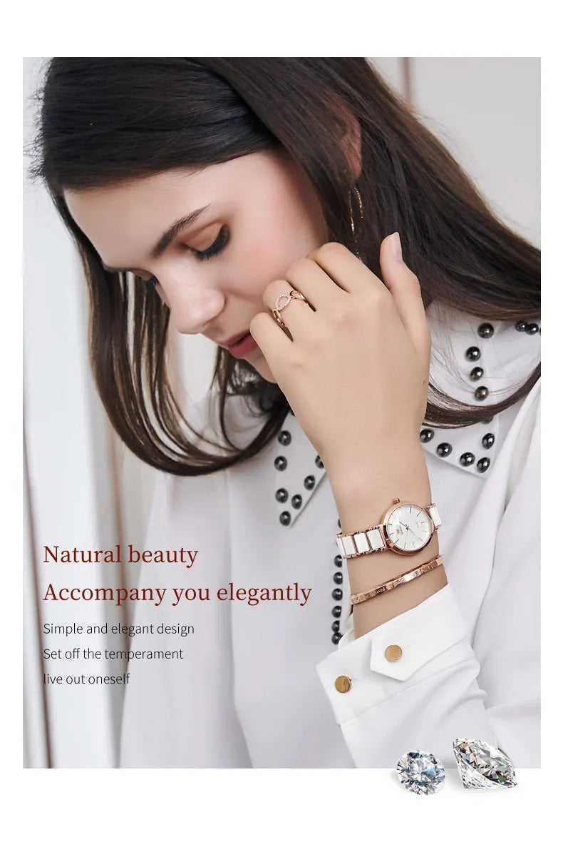Women’s Quartz Watch OLEVS 5877 – Waterproof Ceramic Band, Elegant Design