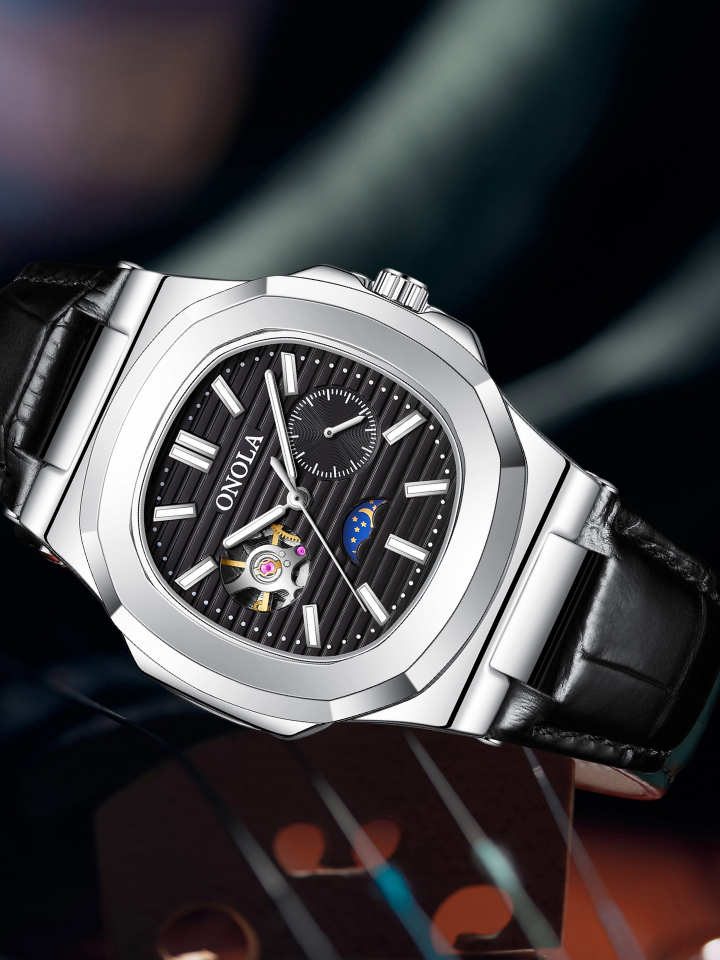 Men’s Hollow Automatic Mechanical Watch ONOLA 3855 – 3 ATM Waterproof Luxury Leather Strap