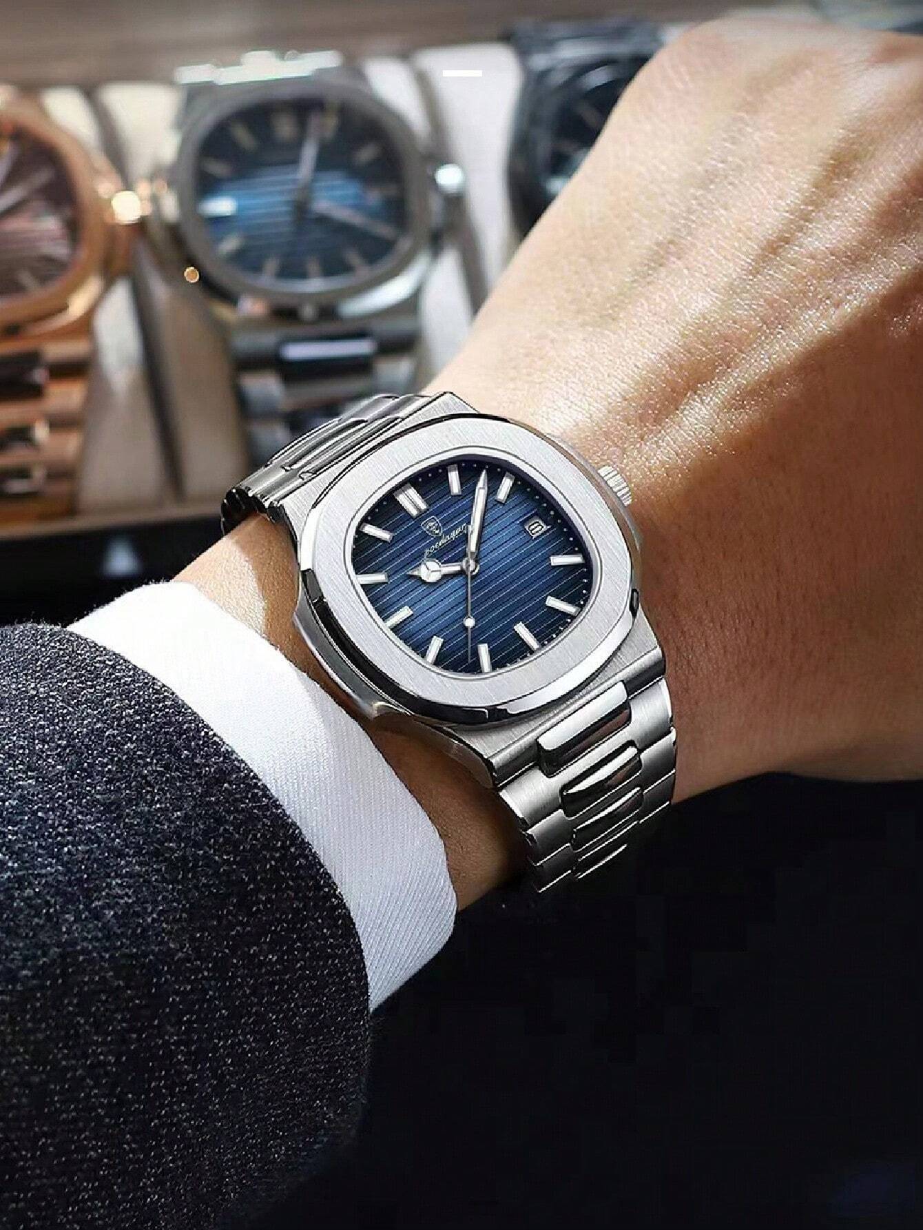 POEDAGAR 613 | Men’s Waterproof Square Dial Watch with Luminous Display & Date Feature