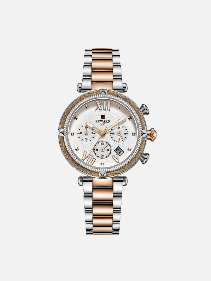 REWARD Fashion Women Wristwatch Stainless Steel Strap Quartz, Waterproof, Chronograph & Calendar