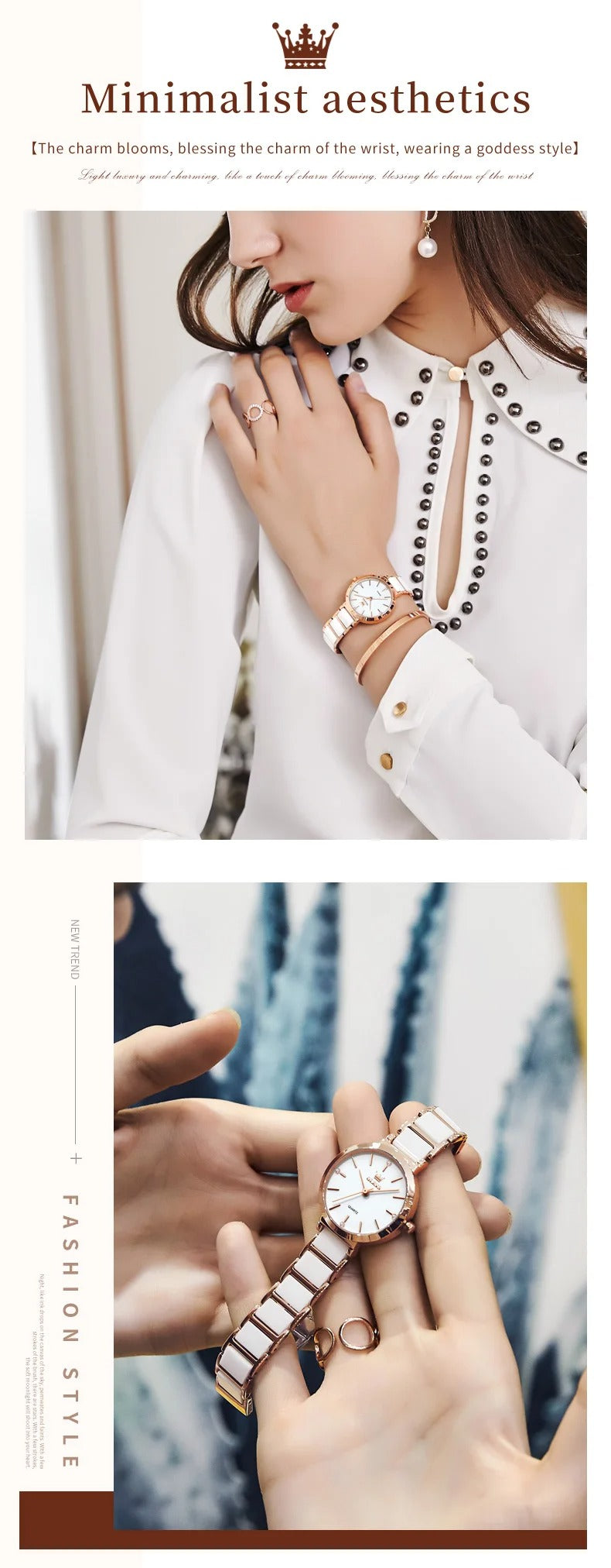 Women’s Quartz Watch OLEVS 5877 – Waterproof Ceramic Band, Elegant Design