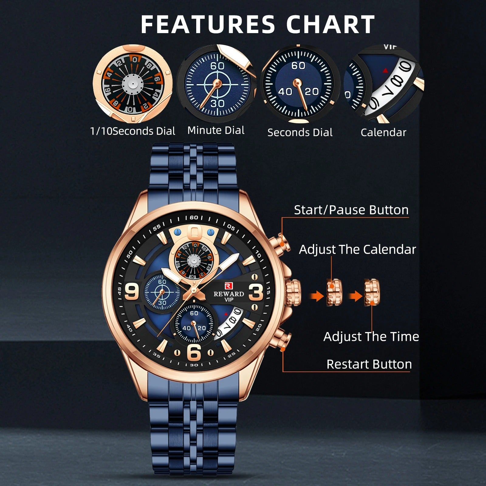 REWARD Design Waterproof Quartz Watches for Men RD81057M