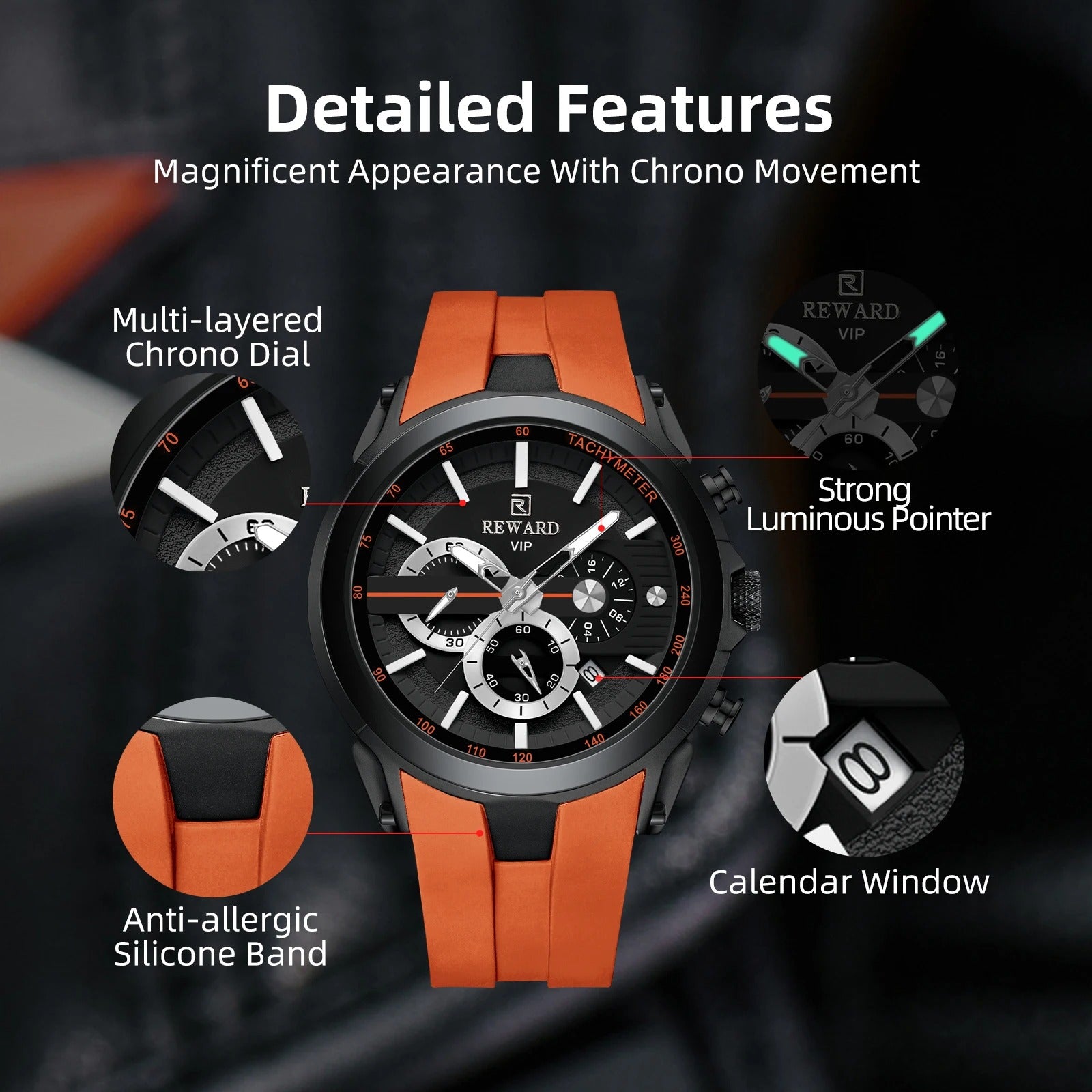 REWARD VIP New Fashion Watch for Men Leather Strap