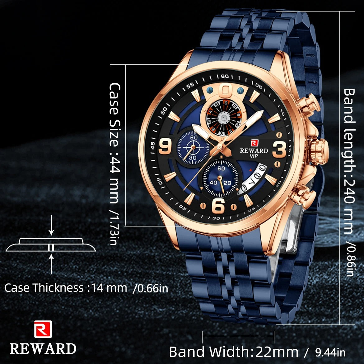 REWARD Design Waterproof Quartz Watches for Men RD81057M