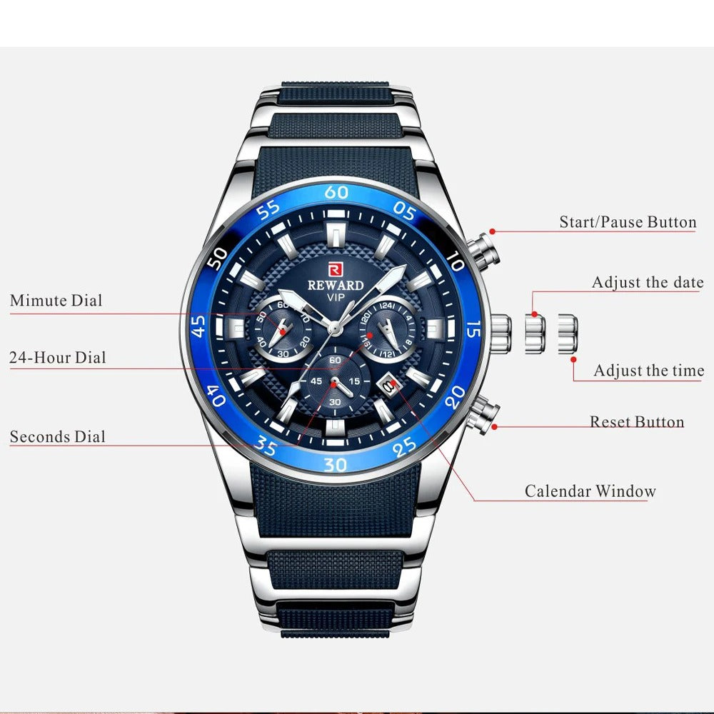 Reward Analog Quartz Chronograph Waterproof Watch - RD81011M