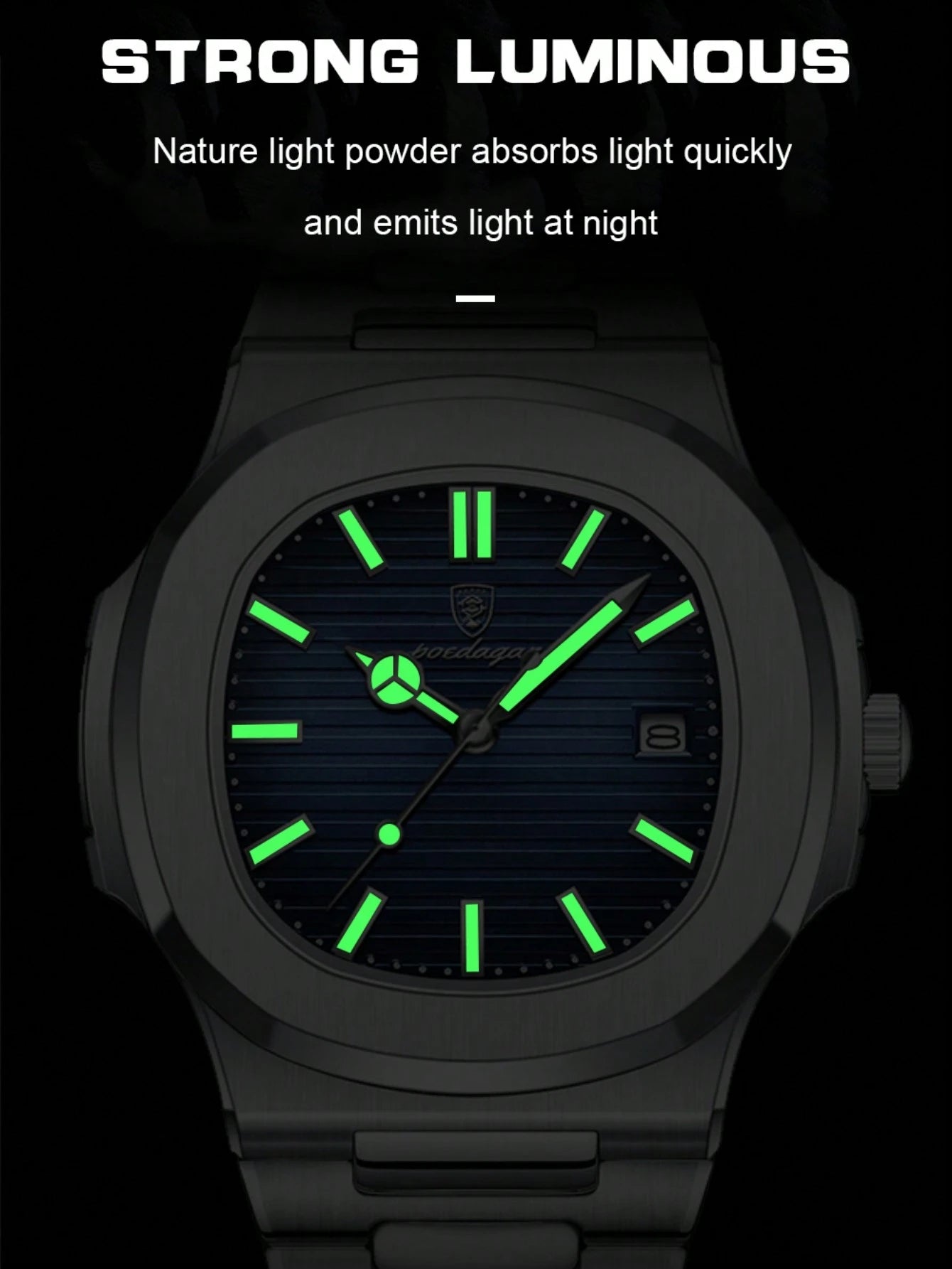 POEDAGAR 613 | Men’s Waterproof Square Dial Watch with Luminous Display & Date Feature