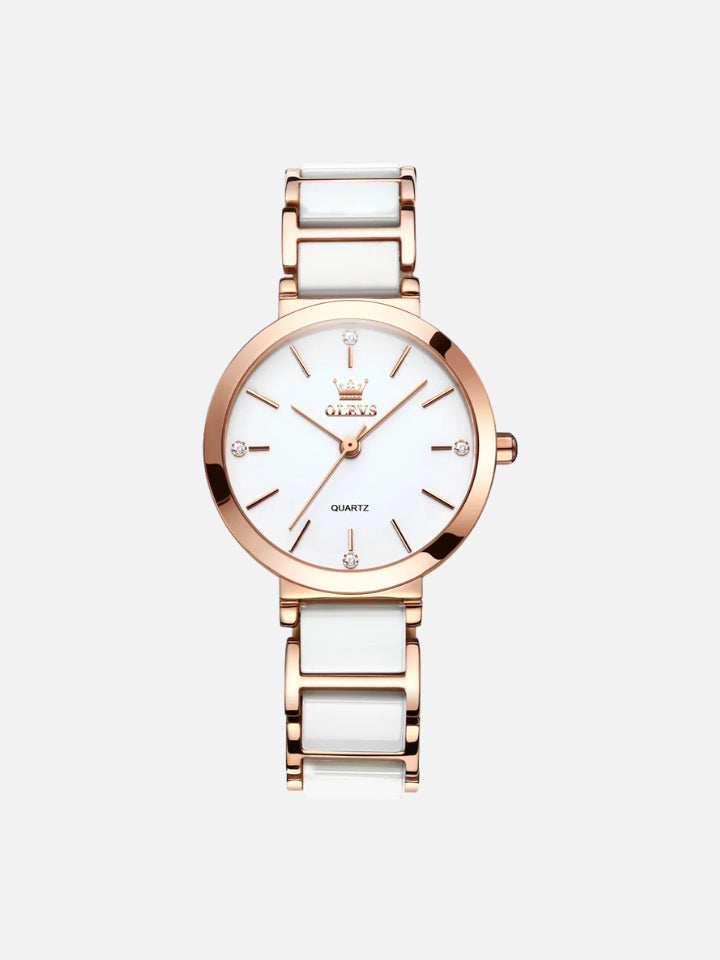 Women’s Quartz Watch OLEVS 5877 – Waterproof Ceramic Band, Elegant Design