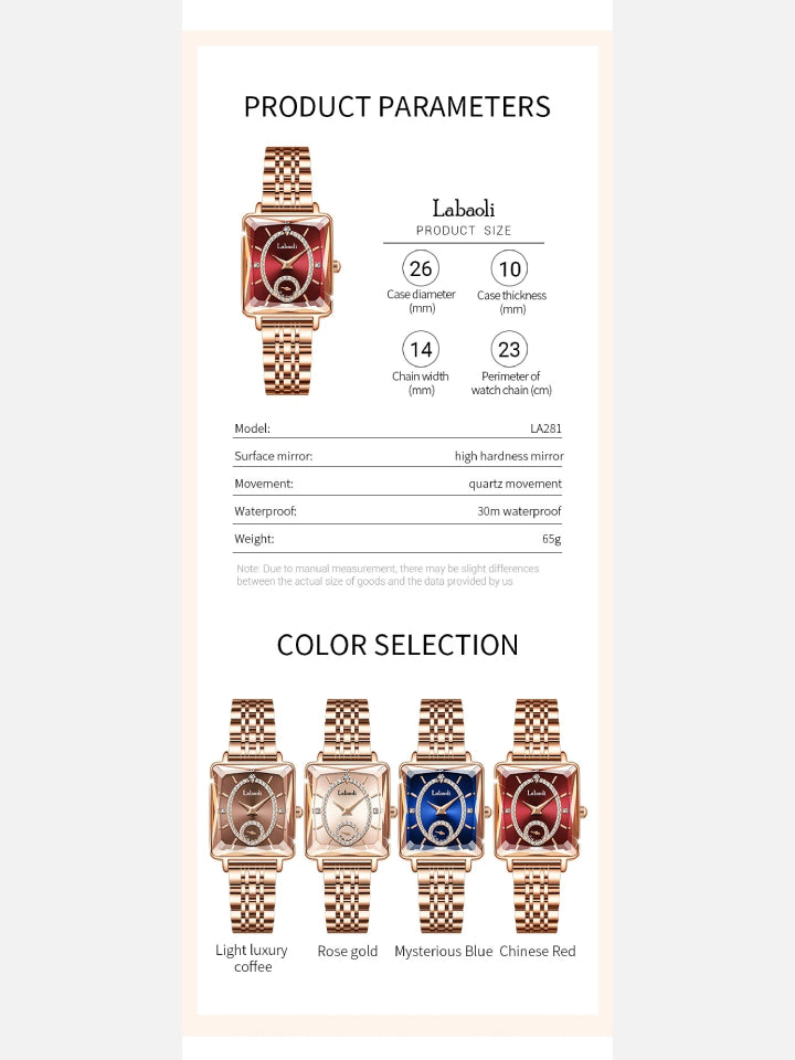 LABAOLI Women’s Waterproof Quartz Watch | Stainless Steel Band, 3 BAR Water Resistance – Luxury Alloy Case