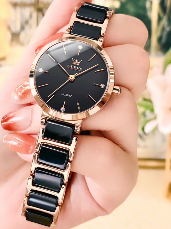 Women’s Quartz Watch OLEVS 5877 – Waterproof Ceramic Band, Elegant Design