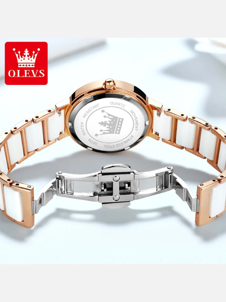 Women’s Quartz Watch OLEVS 5877 – Waterproof Ceramic Band, Elegant Design